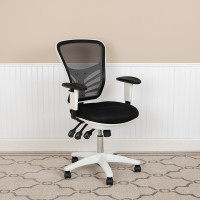 Flash Furniture HL-0001-WH-BK-GG Mid-Back Black Mesh Multifunction Executive Swivel Ergonomic Office Chair with Adjustable Arms and White Frame
